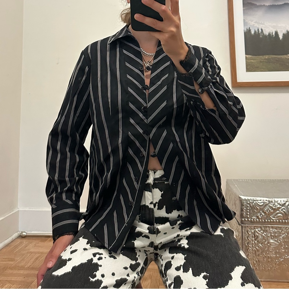 Van Heusen Black and White Striped Shirt